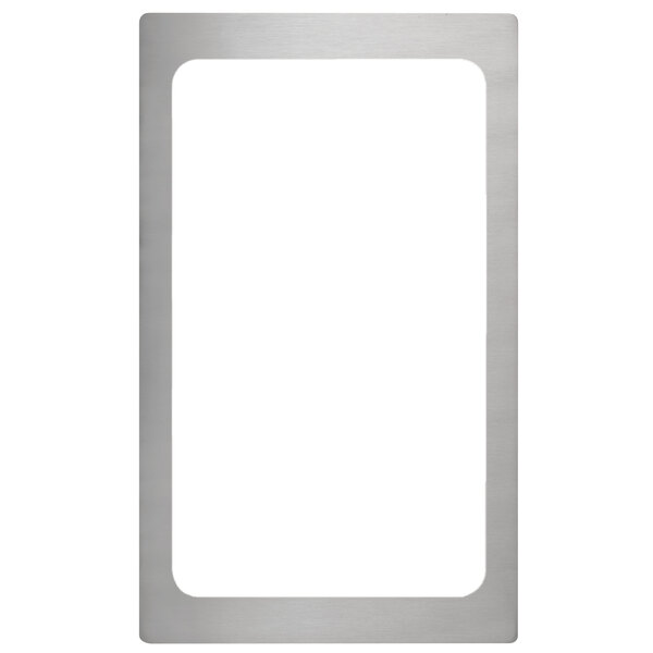 A rectangular silver adapter plate for Vollrath pans.