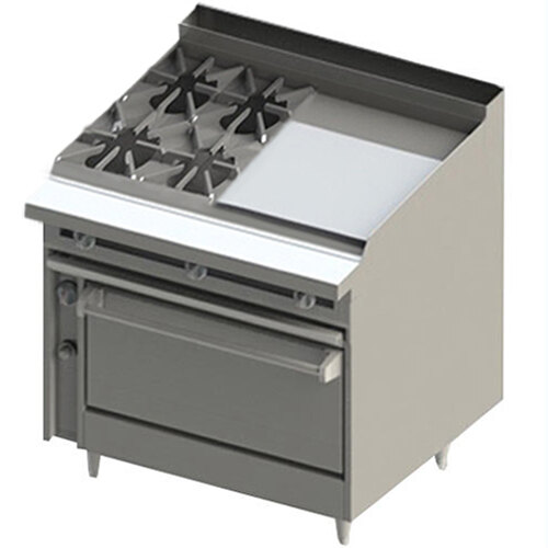 A Blodgett commercial gas range with a griddle and oven.