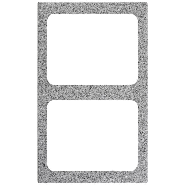 A grey and white rectangular object with two grey rectangular frames.