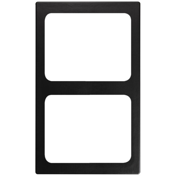 A black rectangular frame with two white squares.