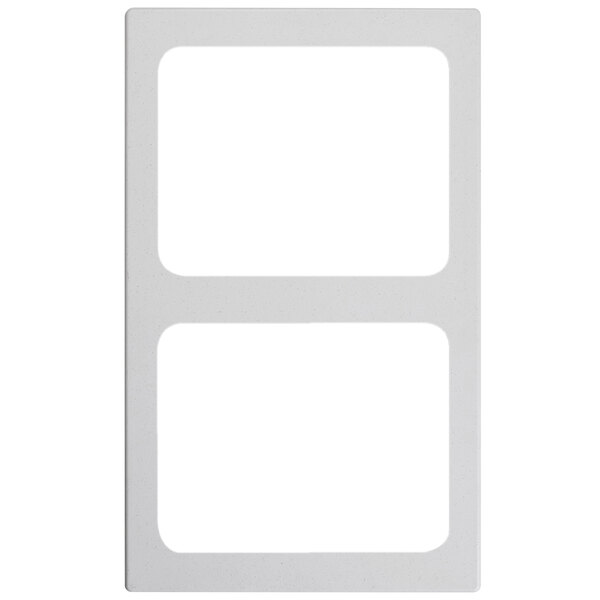 A white rectangular frame with two white square frames inside.