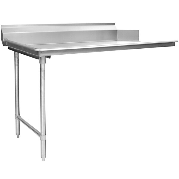 An Eagle Group stainless steel dishtable with a metal shelf.