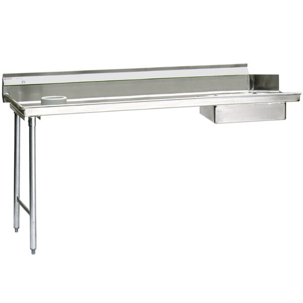 A stainless steel Eagle Group dishtable with a scrap block on the left side.