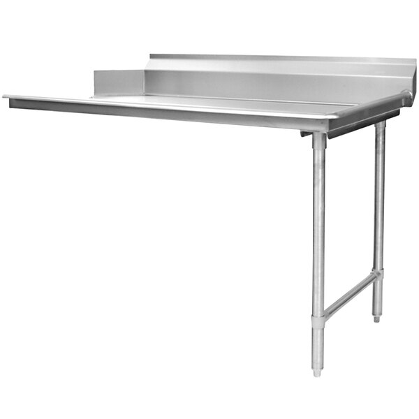A stainless steel Eagle Group clean dishtable with a metal shelf.