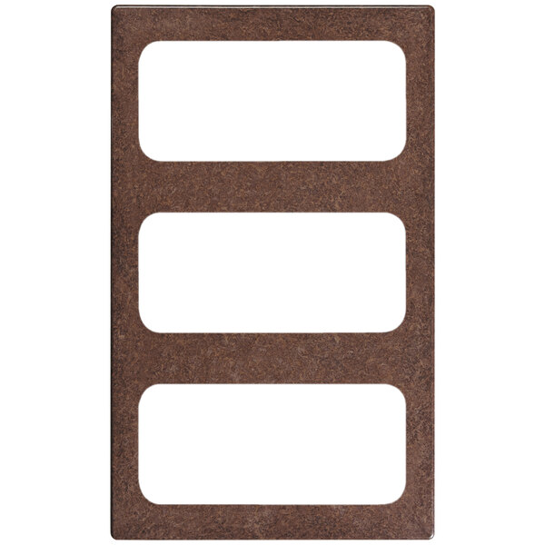 A brown rectangular Vollrath Miramar adapter plate with white rectangular openings.