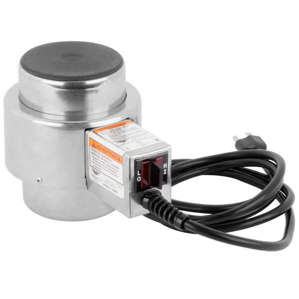 A Vollrath Universal Electric Chafer Heater, a metal cylinder with a cord attached to it.
