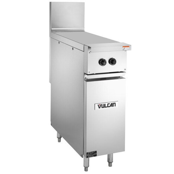 A silver rectangular stainless steel Vulcan Endurance electric range with knobs.