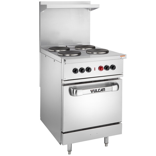 A Vulcan stainless steel commercial electric range with four burners and an oven.