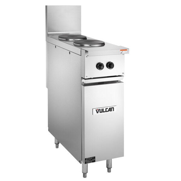 A stainless steel Vulcan Endurance electric range with 2 French plates.