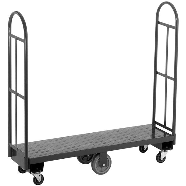 A black metal Channel U-Boat cart with wheels and metal handles.