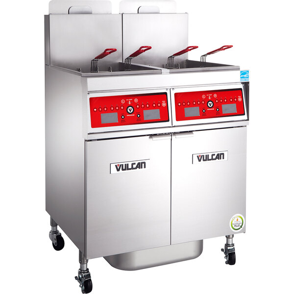A Vulcan natural gas floor fryer system with computer controls and KleenScreen filtration.