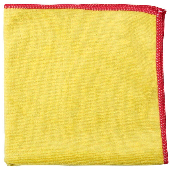 A yellow Unger SmartColor microfiber cloth with red trim.