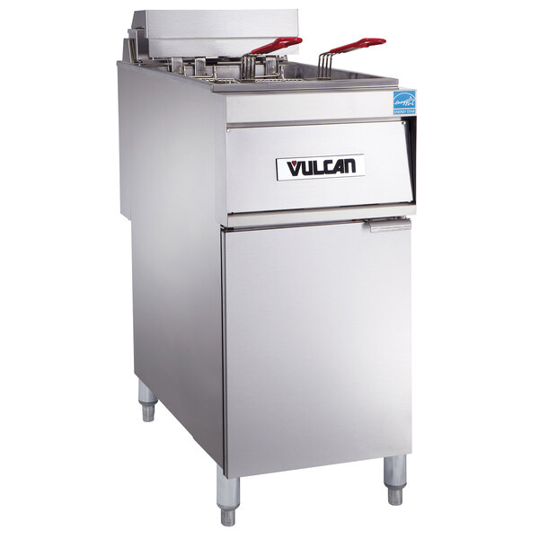 A large stainless steel Vulcan electric floor fryer.
