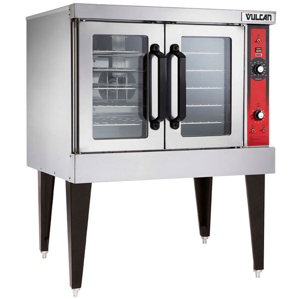 A Vulcan natural gas single deck convection oven with a glass door.