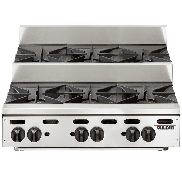 A Vulcan stainless steel countertop range with six burners.