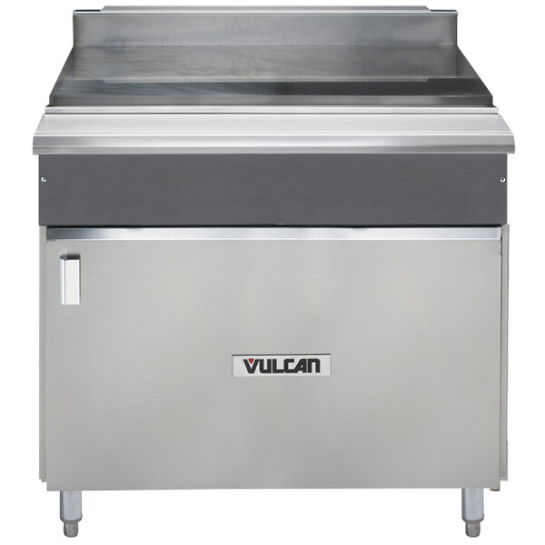 A Vulcan V Series spreader cabinet on a stainless steel counter.