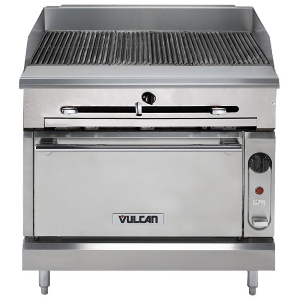 A large stainless steel Vulcan gas charbroiler.
