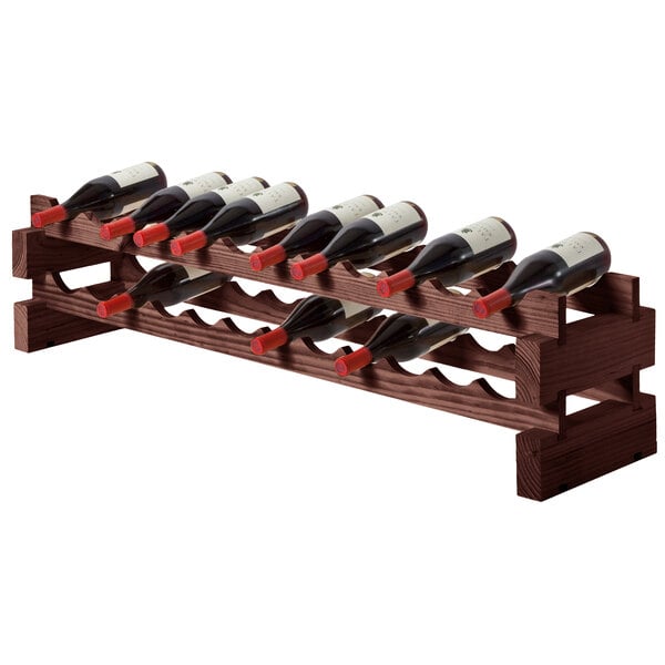A Franmara wooden wine rack holding six bottles of wine.