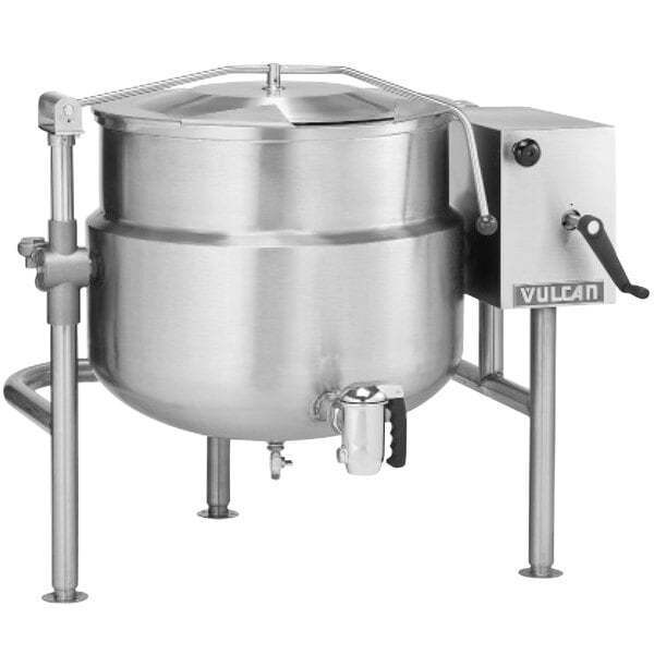 A large stainless steel Vulcan K60DLT steam kettle.
