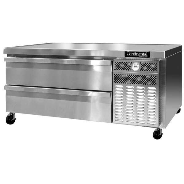 A stainless steel Continental Refrigerator chef base with two drawers.