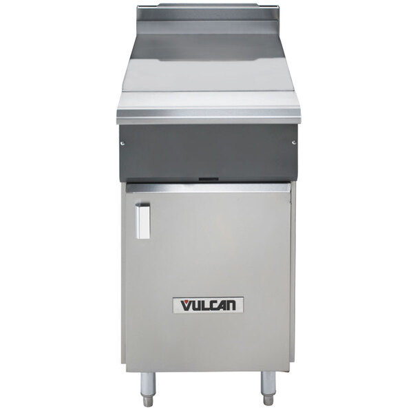A white box with a black border and the words "Vulcan VWT12B V Series 12" Spreader Cabinet" in black.