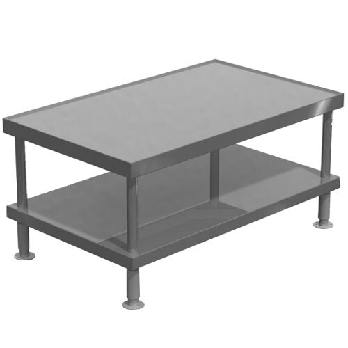 A stainless steel Vulcan equipment stand with two shelves.