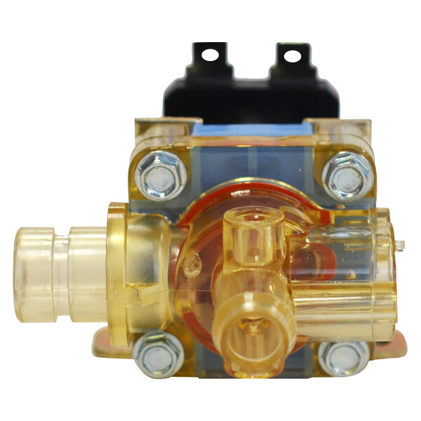 A close-up of a Curtis WC-820WDR right side dump valve with a transparent plastic pump and gold accents.