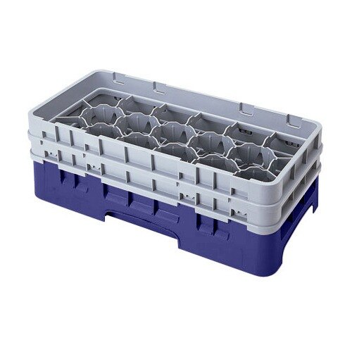 A navy blue plastic container with 17 compartments and holes.