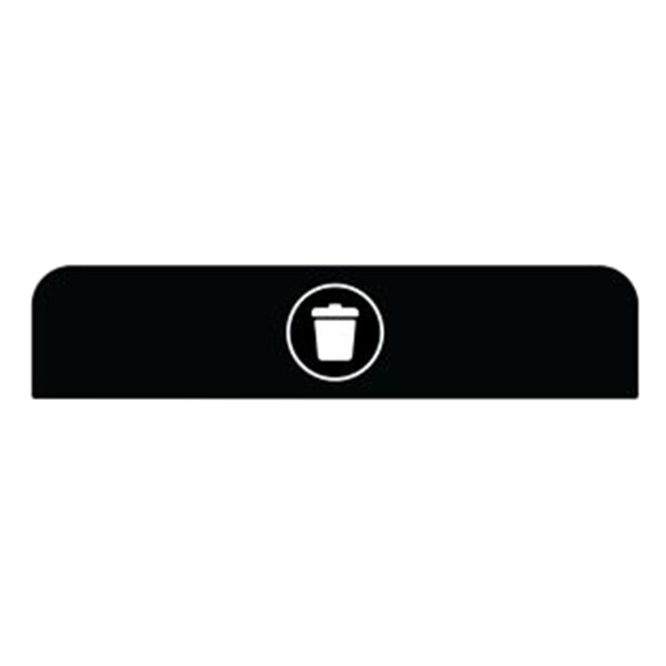 A black and white rectangular sticker with a white circle and white rectangle with a white circle on it.