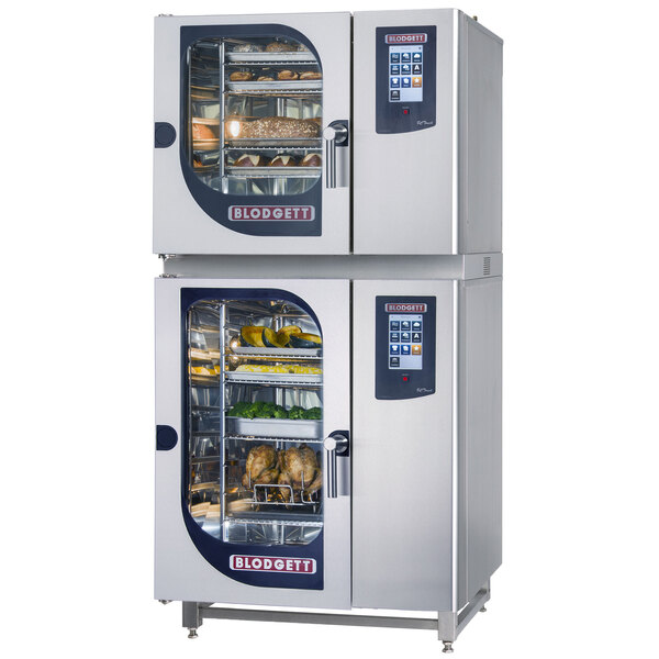 A Blodgett double electric combi oven with food inside.