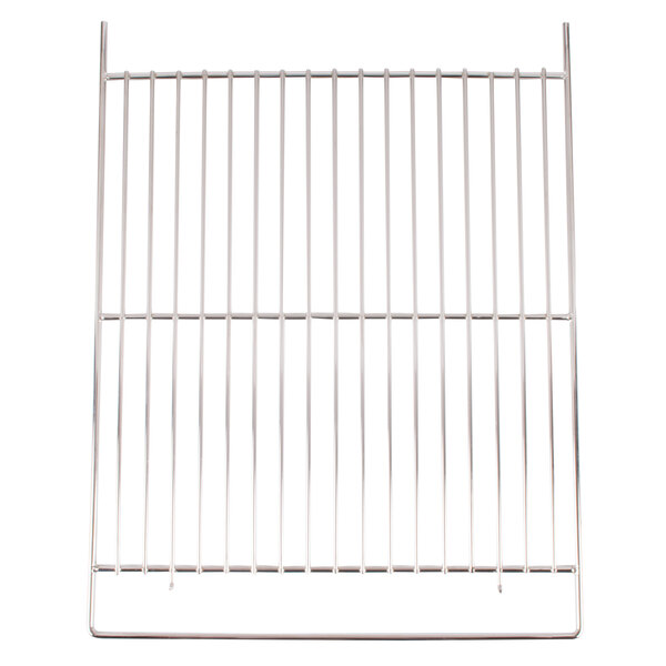 A metal grid with a metal handle on a white background.