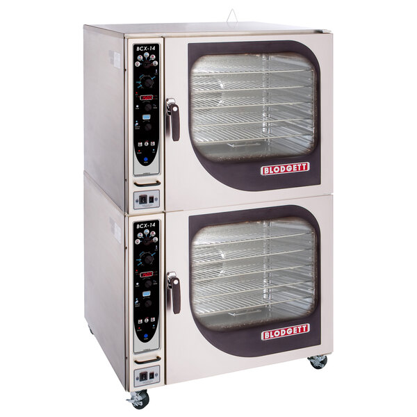 A Blodgett double electric combi oven with two glass doors and two racks.