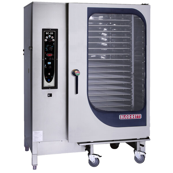 A Blodgett full size roll-in electric combi oven with the door open.