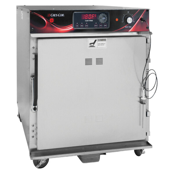 A large metal Cres Cor undercounter cook and hold smoker oven with a digital display.