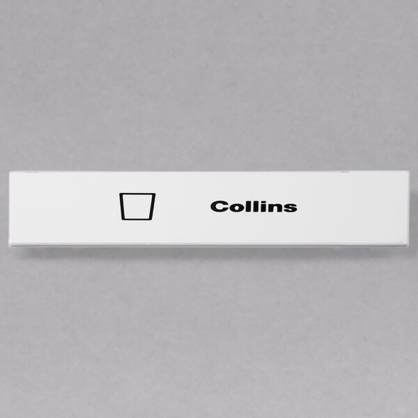 A white rectangular Cambro Collins Extender ID Clip with a black and white logo.