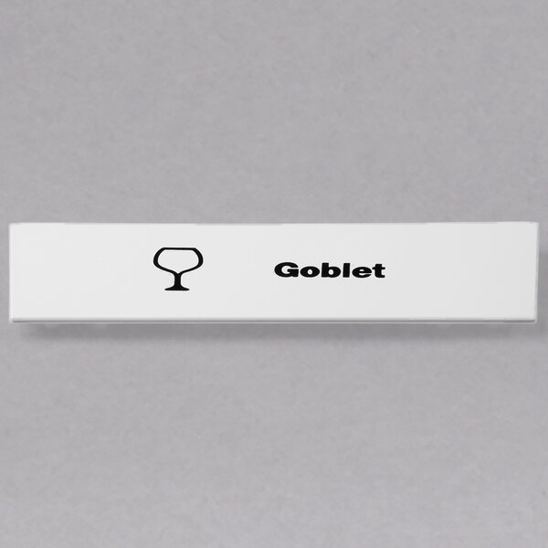 A white rectangular sign with the word "Goblet" on it.