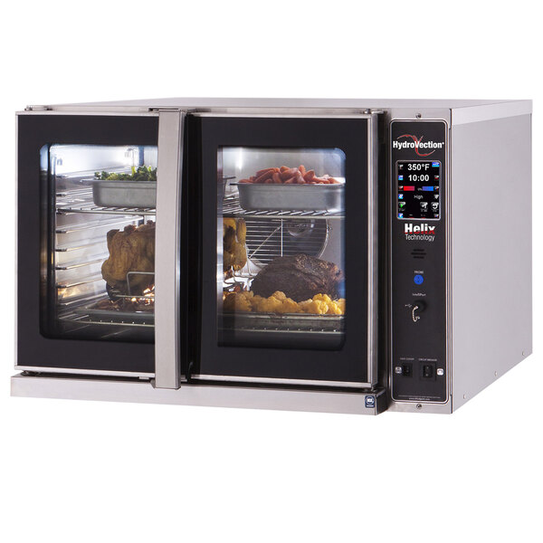 A Blodgett natural gas commercial convection oven with two doors open.