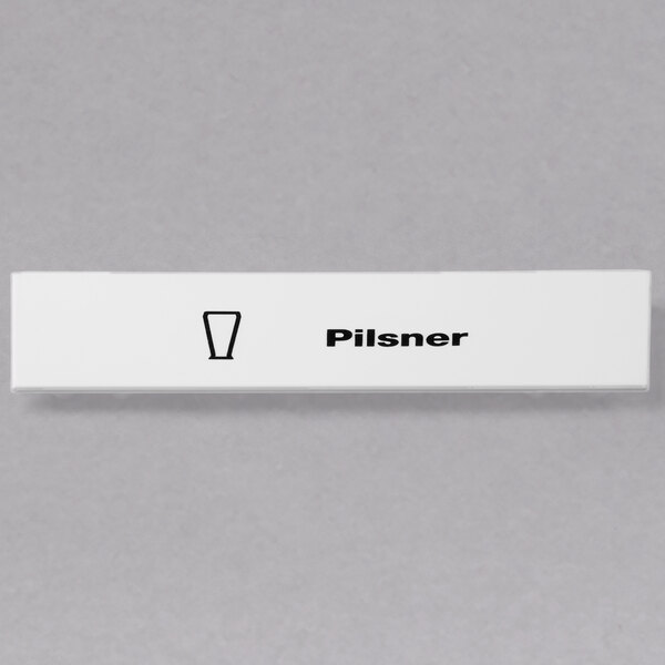 A white rectangular Cambro Pilsner Extender ID clip with black text.