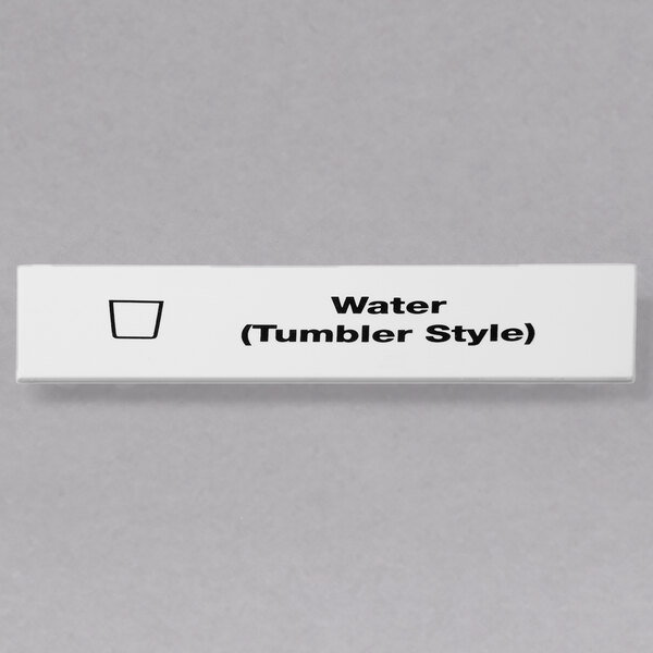 A white rectangular Cambro ID clip with black text that reads "Water Tumbler Style"