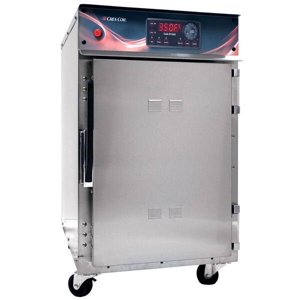A stainless steel Cres Cor deluxe cook and hold oven with a digital display.
