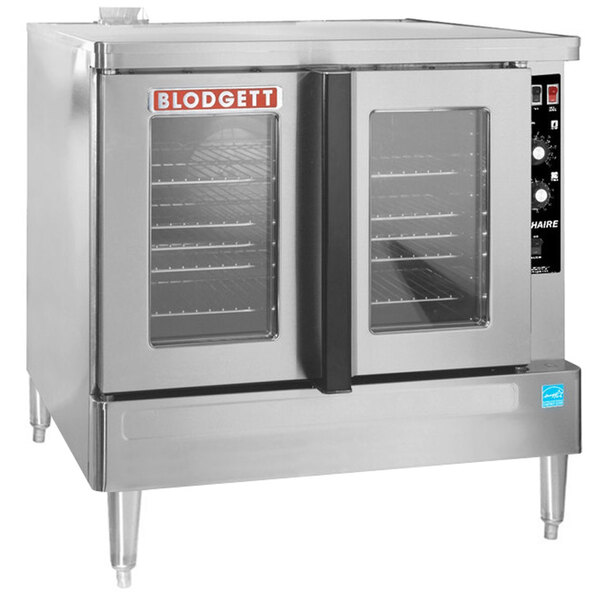 A Blodgett stainless steel commercial convection oven with two doors.