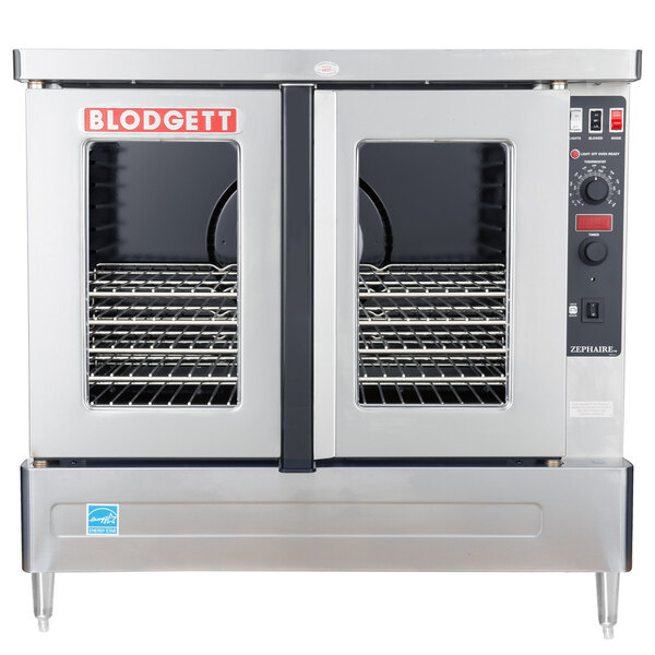 A Blodgett commercial electric convection oven with two doors open.