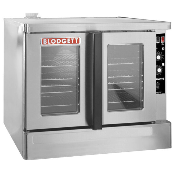 A large stainless steel Blodgett convection oven with glass doors.