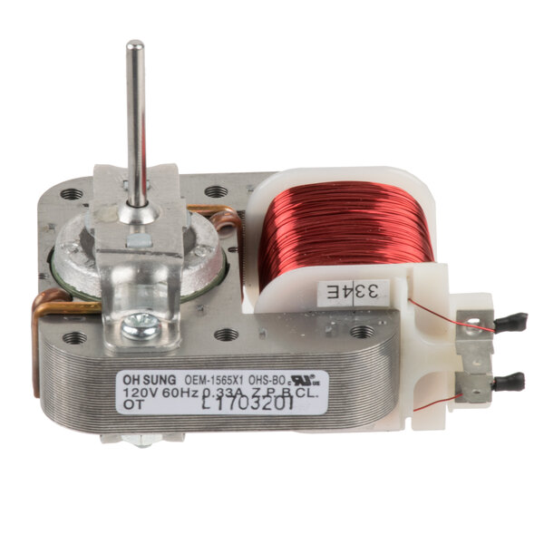 A Solwave fan motor with red and white wires.