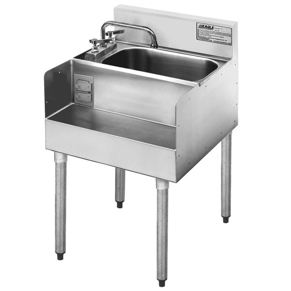 A stainless steel Eagle Group MA7-18 step down sink with legs.