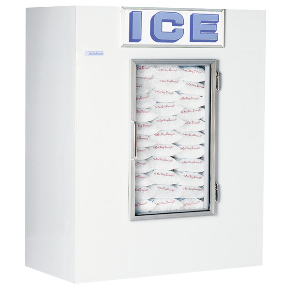 A white Polar Temp indoor ice merchandiser with bags inside.