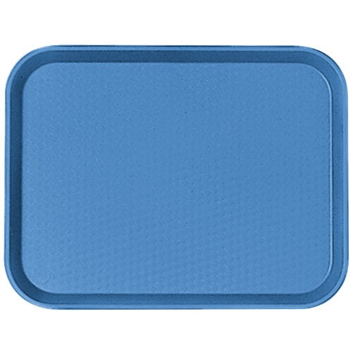 A blue Cambro fast food tray on a counter.