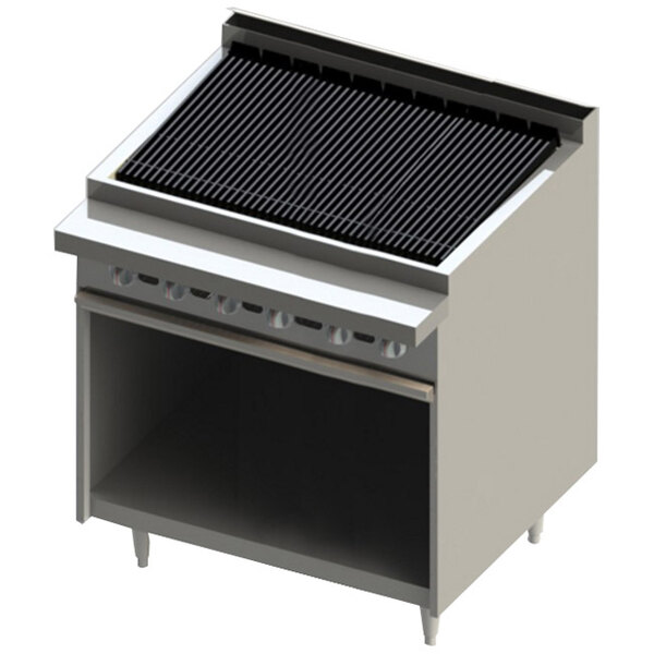 A Blodgett liquid propane charbroiler with a white base and black grid on top.