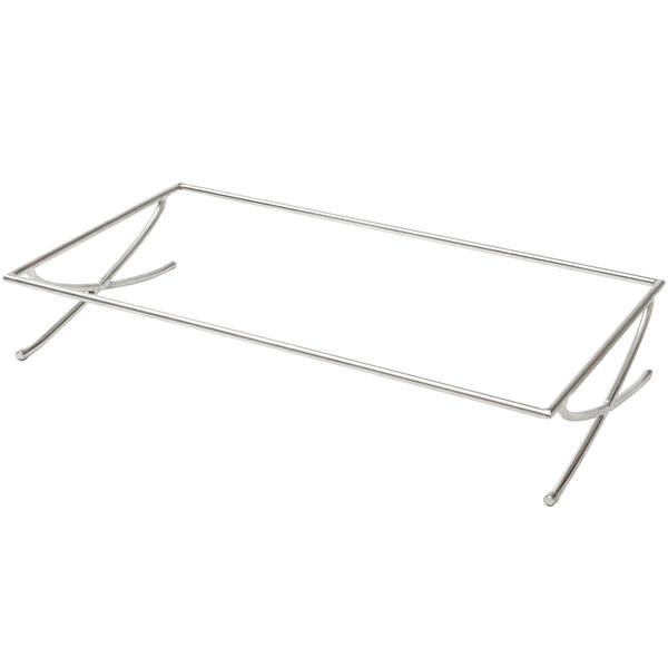 An American Metalcraft stainless steel rectangular griddle stand with X-shaped legs.