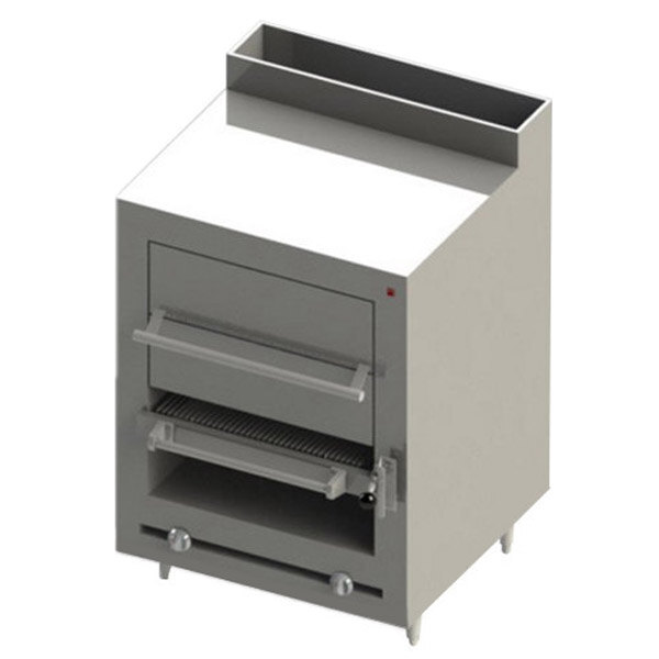 A rectangular grey Blodgett infrared broiler with a drawer.